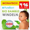 PureBorn 96 luiers maat 4 (7-12 kg), ultra-absorberend, hypoallergeen, zacht & mild voor baby's (7-12 maanden), dermatologisch getest, lekvrij, milieuvriendelijk, gemaakt van bamboe